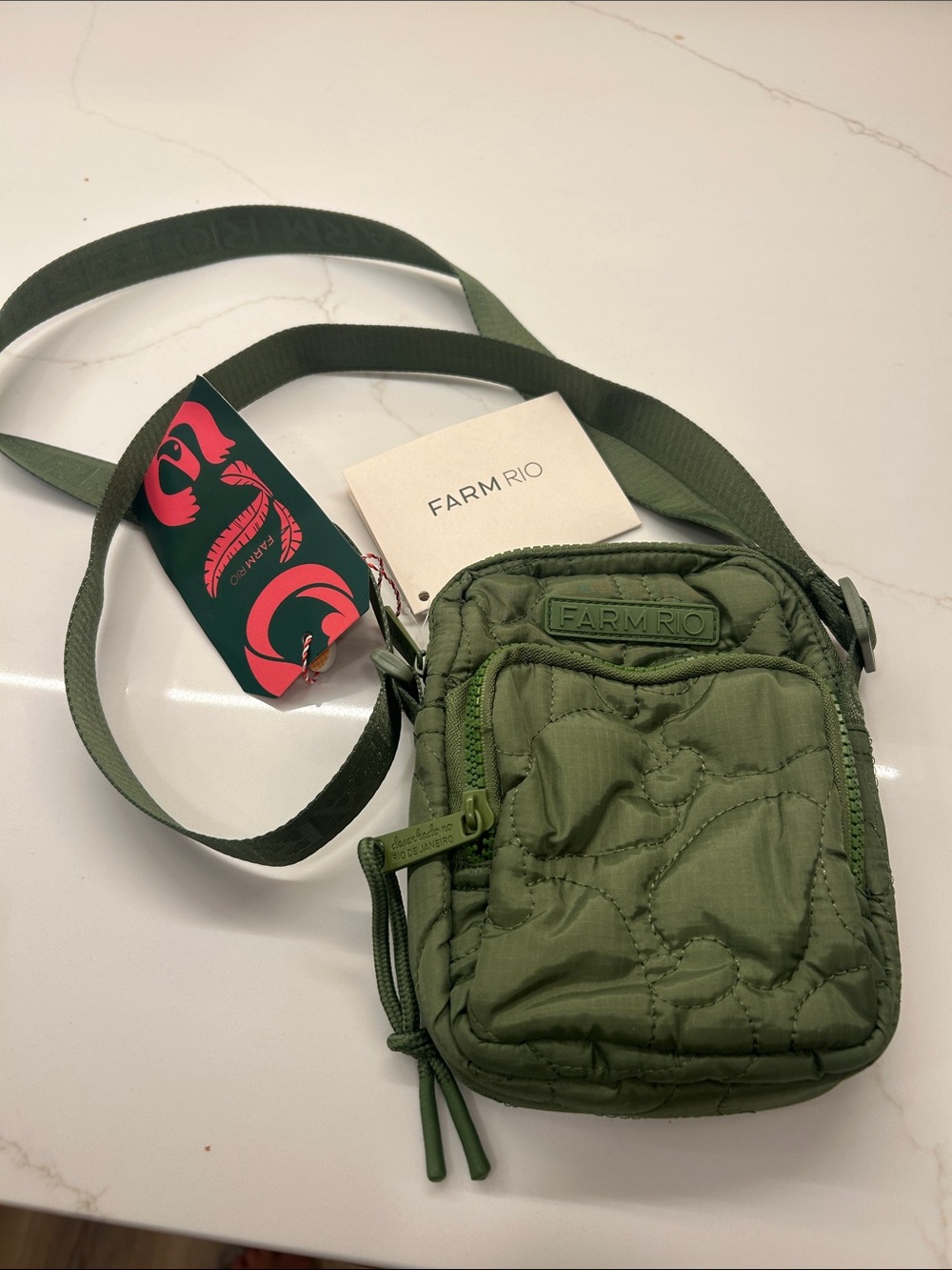 FARM RIO Olive Green Quilted Crossbody Bag